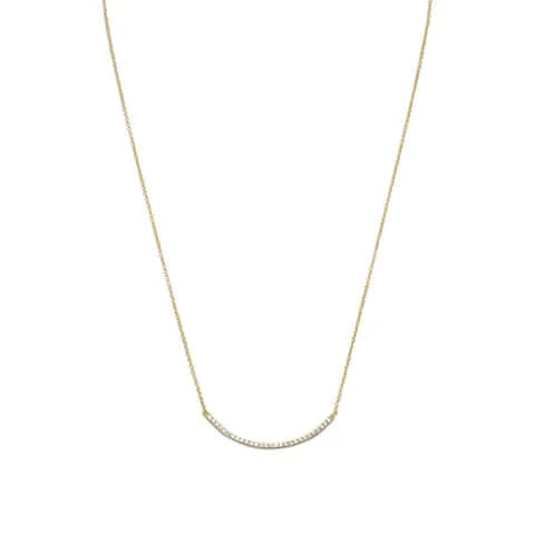 14 Karat Gold Plated Curved Cubic Zirconia Bar Necklace for Women - M H W ACCESSORIES LLC