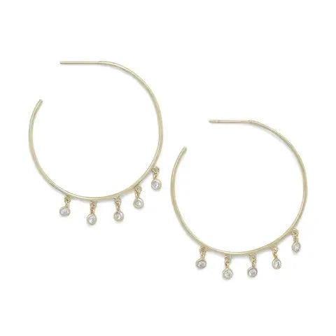 14 Karat Gold Plated Dangling CZ Hoops - M H W ACCESSORIES LLC