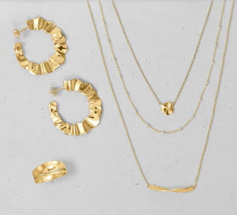 14 Karat Gold Plated Flat Wavy Hoop Earrings- M H W ACCESSORIES - M H W ACCESSORIES LLC