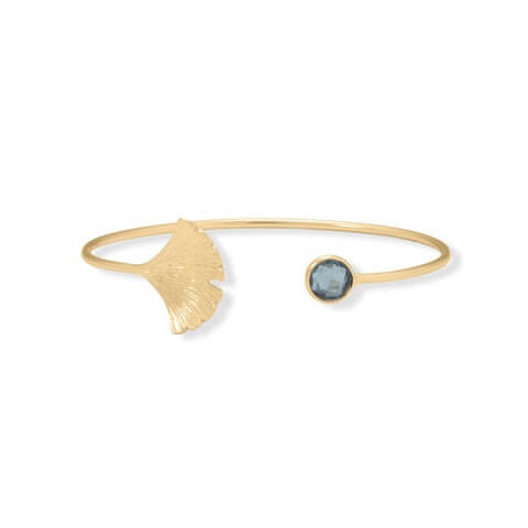 14 Karat Gold Plated London Blue Topaz Fan Design Cuff Bracelet - M H W ACCESSORIES LLC