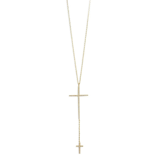 14 Karat Gold Plated Necklace CZ Cross Drop- M H W ACCESSORIES - M H W ACCESSORIES LLC