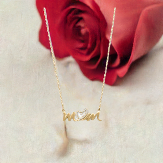 16" + 2" 14 Karat Gold Plated CZ Heart "mom" Necklace Gifts for Her - M H W ACCESSORIES LLC