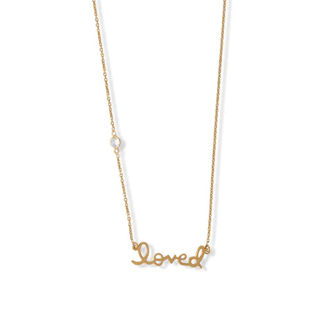 16" + 2" 14 Karat Gold Plated CZ "Loved" Necklace - M H W ACCESSORIES LLC