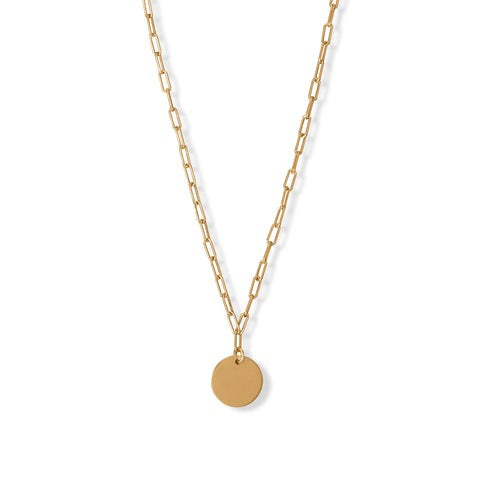 16" + 2" 14 Karat Gold Plated Engravable Disk Necklace - M H W ACCESSORIES LLC