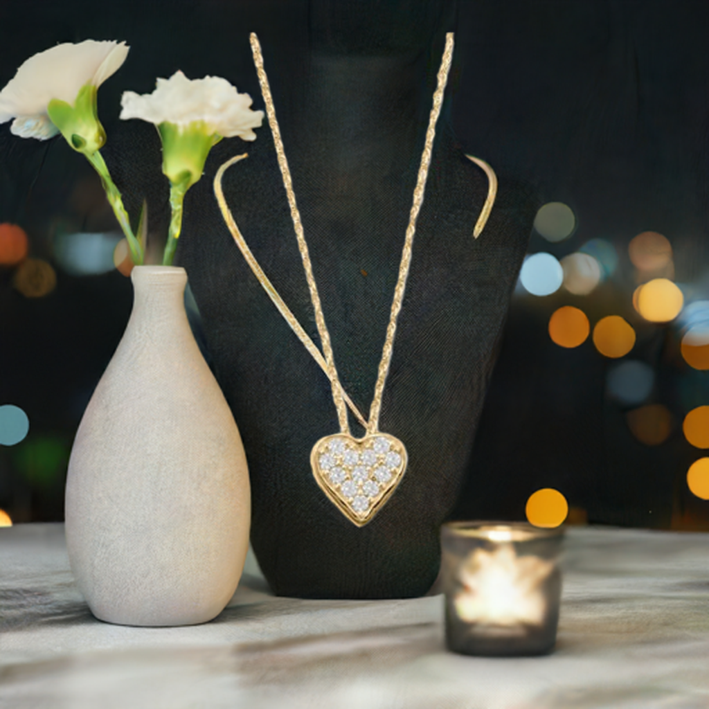 16" + 2" 14 Karat Gold Plated Pave CZ Heart "MOM" Necklace - M H W ACCESSORIES LLC