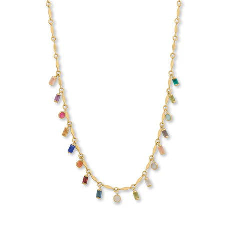 16" + 2" 14 Karat Gold Plated Round and Baguette Multi Stone - M H W ACCESSORIES LLC