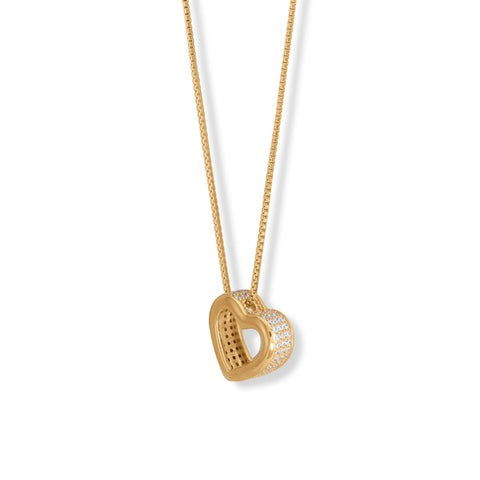 16" + 2" 14 Karat Gold Plated Sterling Silver CZ Lined Floating Heart Necklace - M H W ACCESSORIES LLC