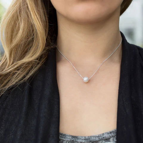 16" + 2" Floating Cultured Freshwater Pearl Necklace - M H W ACCESSORIES LLC