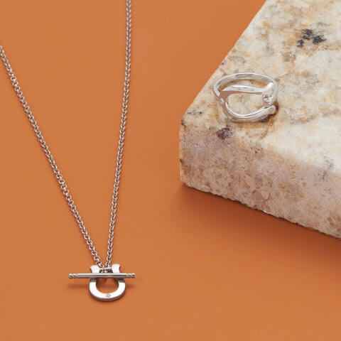 16" Rhodium Plated CZ Horseshoe Toggle Necklace - M H W ACCESSORIES LLC