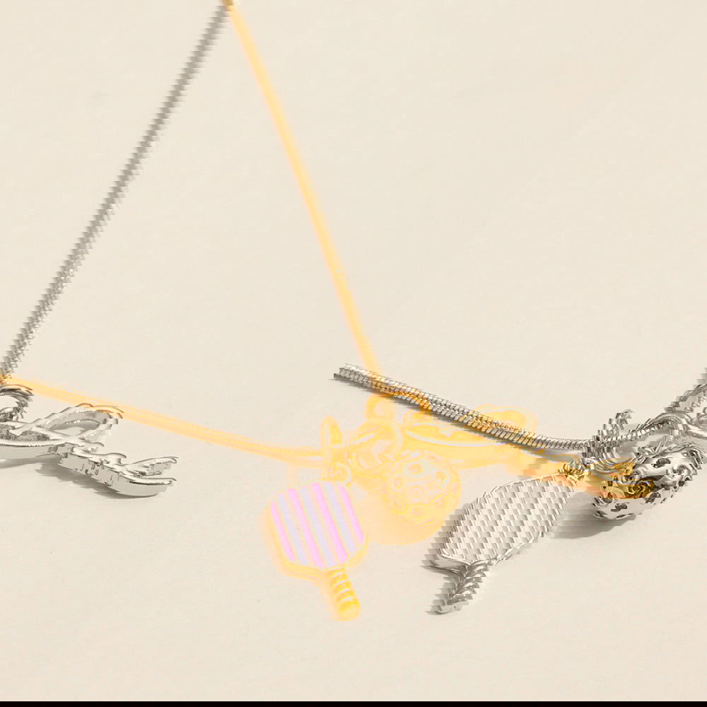18K Gold Dipped Brass Metal Pickle Ball Paddle Dink Message Charm Pendant Necklace - M H W ACCESSORIES LLC