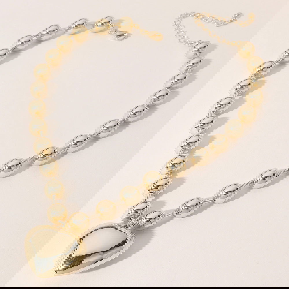 18K White Gold Dipped Heart Pendant Bubble Necklace - M H W ACCESSORIES LLC