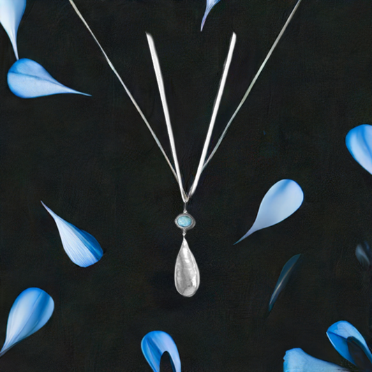18" Larimar Sterling Silver Necklace with Pear Drop for Women - M H W ACCESSORIES LLC