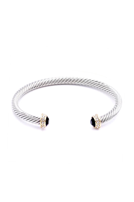 Two-Tone Silver Black Crystal Stainless Steel Cuff Bracelet - M H W ACCESSORIES LLC