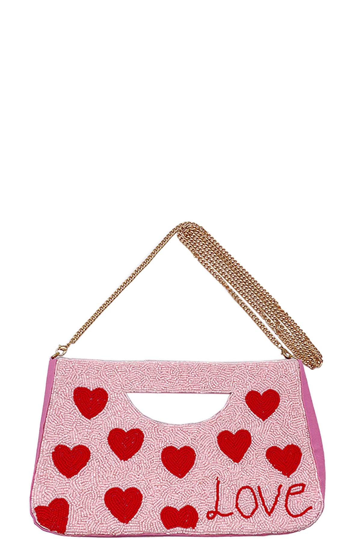 Pink VALENTINE`S DAY SEED BEAD HEART CLUTCH