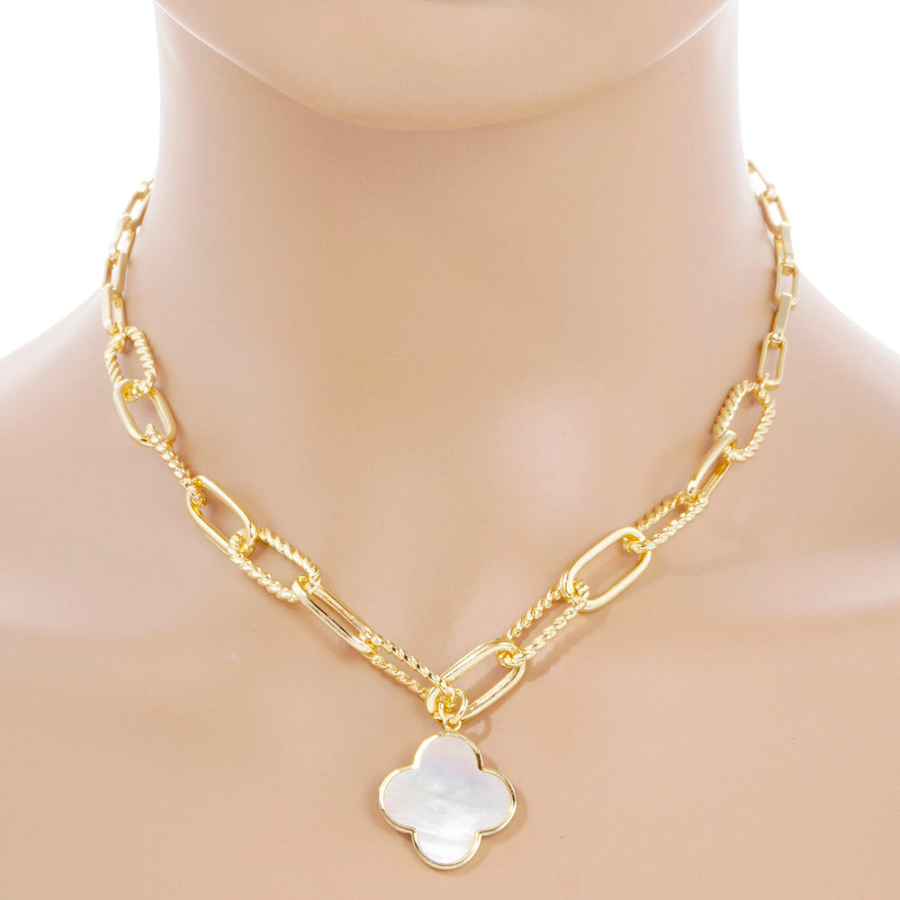 Gold Dipped Mother of Pearl QUATERFOIL Necklace for Women - M H W ACCESSORIES LLC
