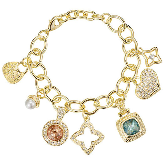 Gold Dipped Multi Charm Station Bracelet