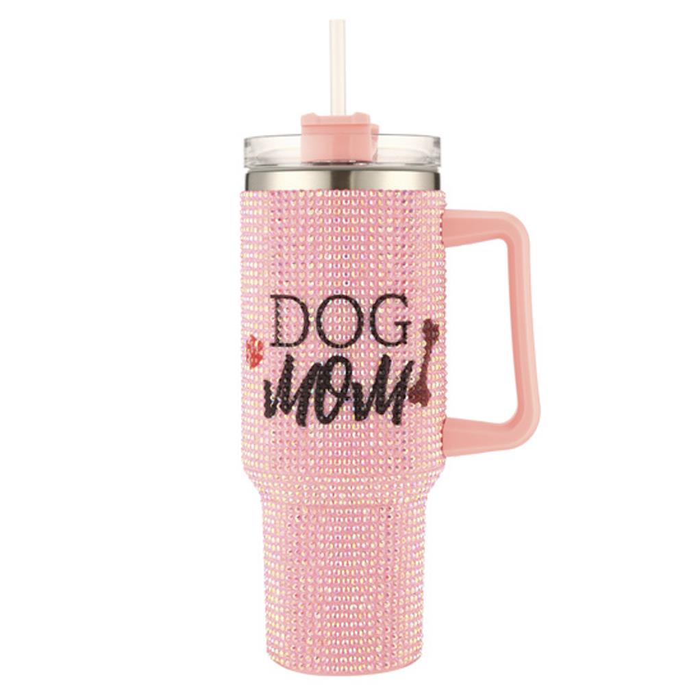 Pink Rhinestone 40z Dog Mom Tumbler-M H W ACCESSORIES