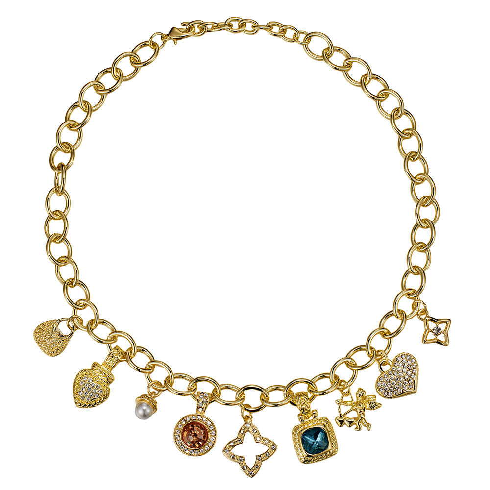 Gold Dipped Multi Charm Station Necklace M H W ACCESSORIES LLC Gold Dipped Multi Charm Station Necklace