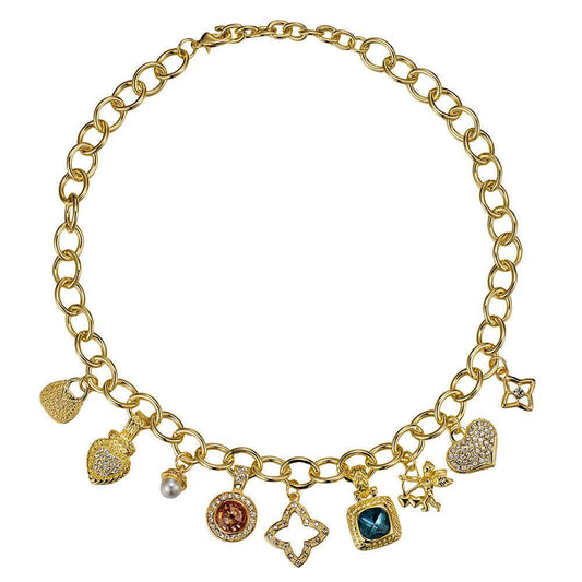 Gold Dipped Multi Charm Station Necklace M H W ACCESSORIES LLC Gold Dipped Multi Charm Station Necklace