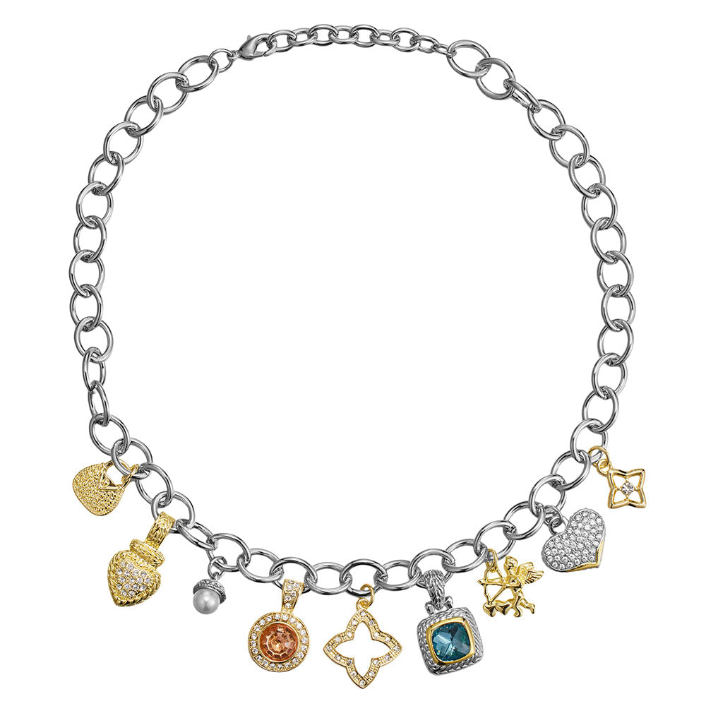 Silver Tone  Multi Charm Station Necklace M H W ACCESSORIES LLC Silver Tone  Multi Charm Station Necklace