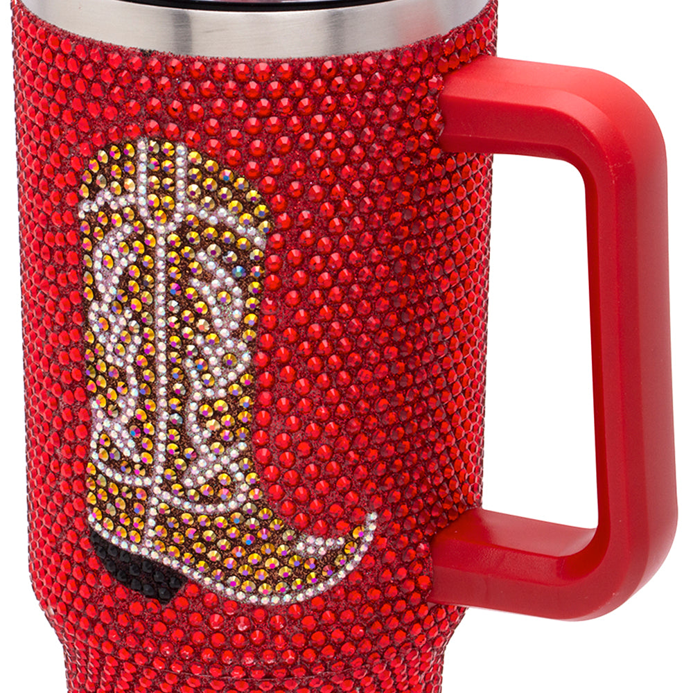 WESTERN COWBOY RED RHINESTONE BLING TUMBLER CUP