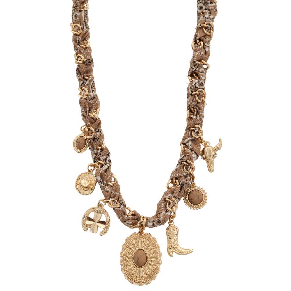 WESTERN CONCH BEIGE MULTI CHARM BANDANA BRAIDED NECKLACE