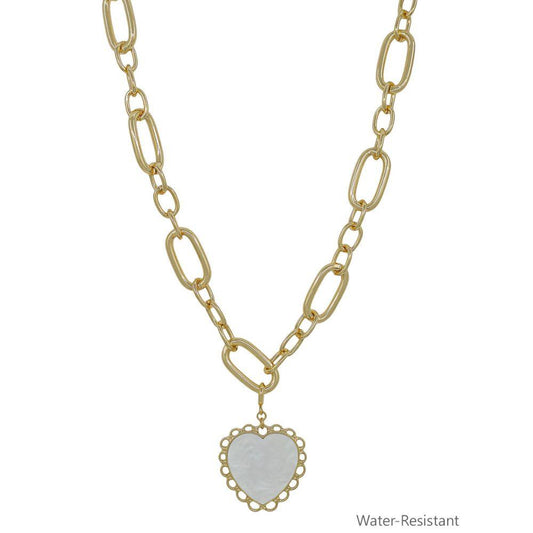 MOTHER OF PEARL HEART PENDANT WATER RESISTANT NECKLACE M H W ACCESSORIES LLC MOTHER OF PEARL HEART PENDANT WATER RESISTANT NECKLACE