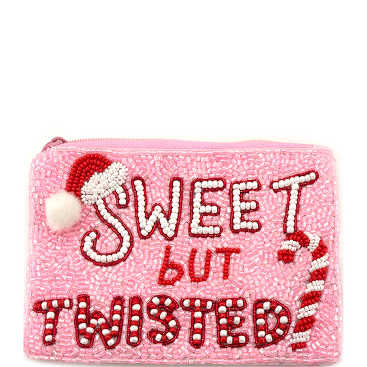 Seed Bead Christmas Candy Cane Sweet But Twisted Coin Purse Bag M H W ACCESSORIES LLC Seed Bead Christmas Candy Cane Sweet But Twisted Coin Purse Bag