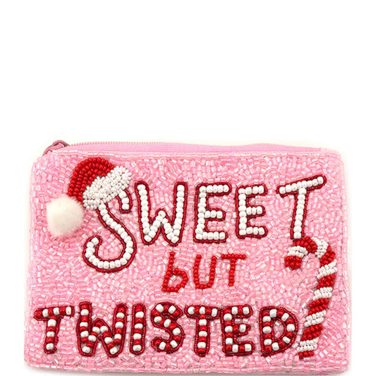 Seed Bead Christmas Candy Cane Sweet But Twisted Coin Purse Bag M H W ACCESSORIES LLC Seed Bead Christmas Candy Cane Sweet But Twisted Coin Purse Bag