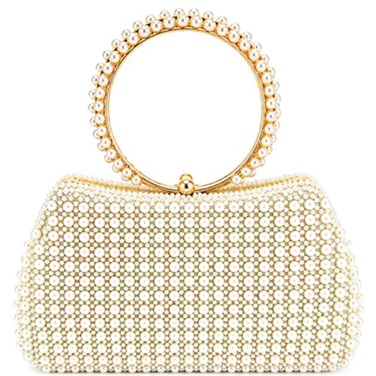 PEARL ALL OVER DESIGN ROUND HANDLE EVENING CLUTCH BAG M H W ACCESSORIES LLC PEARL ALL OVER DESIGN ROUND HANDLE EVENING CLUTCH BAG