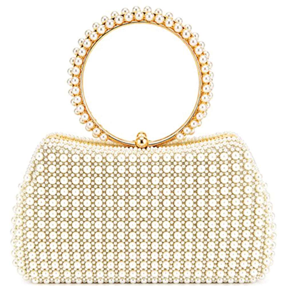 PEARL ALL OVER DESIGN ROUND HANDLE EVENING CLUTCH BAG M H W ACCESSORIES LLC PEARL ALL OVER DESIGN ROUND HANDLE EVENING CLUTCH BAG