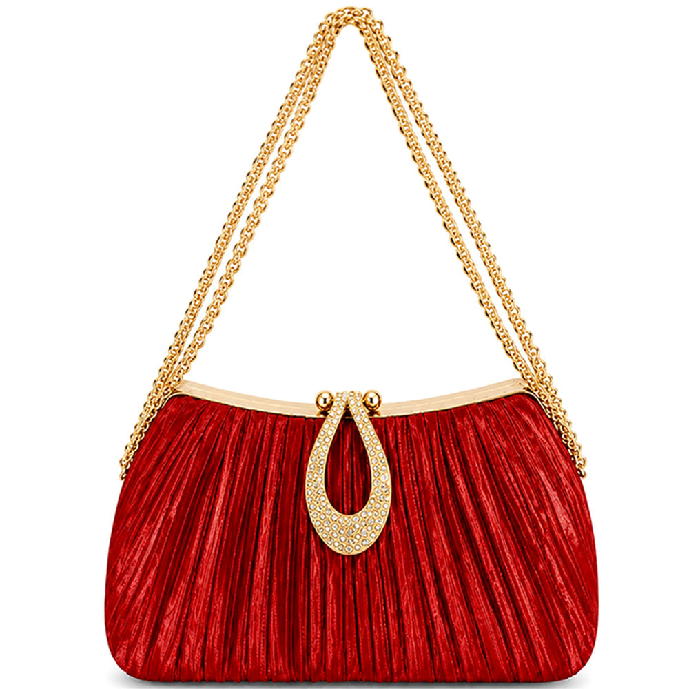 STYLISH PLEATED RHINESTONE CLASP DESIGN EVENING BAG M H W ACCESSORIES LLC STYLISH PLEATED RHINESTONE CLASP DESIGN EVENING BAG