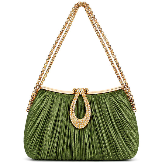 SAGE STYLISH PLEATED RHINESTONE CLASP DESIGN EVENING BAG M H W ACCESSORIES LLC SAGE STYLISH PLEATED RHINESTONE CLASP DESIGN EVENING BAG