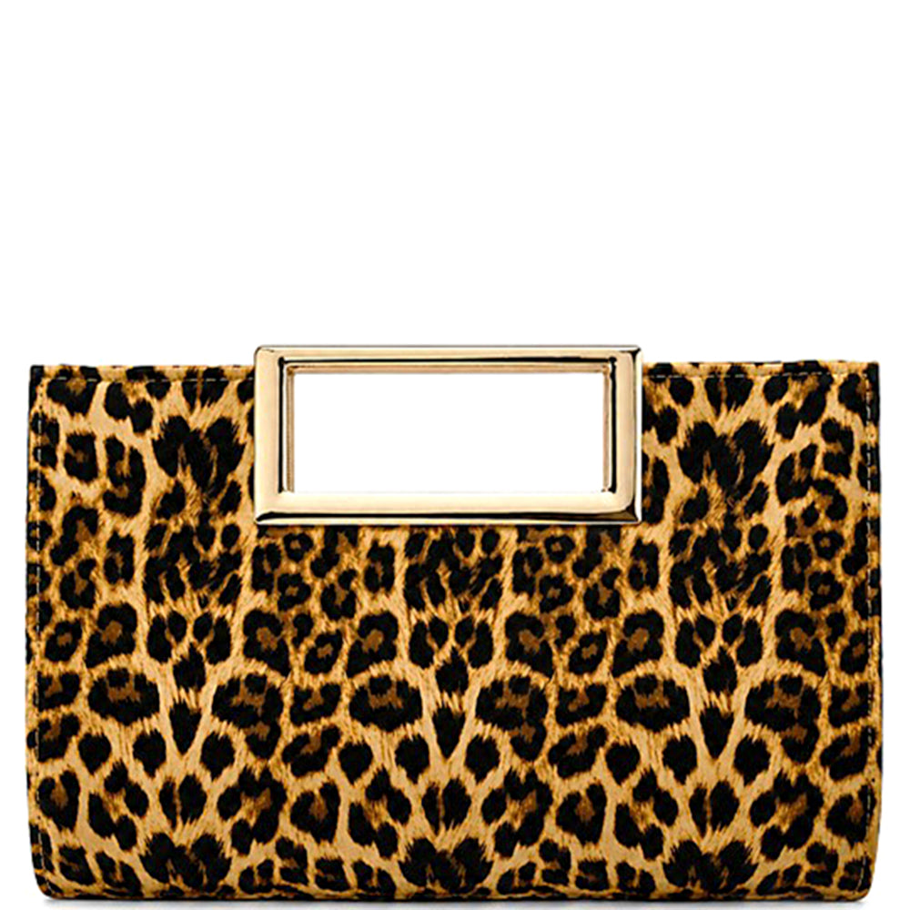 ANIMAL PRINT METAL CUT OUT HANDLE EVENING CLUTCH BAG M H W ACCESSORIES LLC ANIMAL PRINT METAL CUT OUT HANDLE EVENING CLUTCH BAG