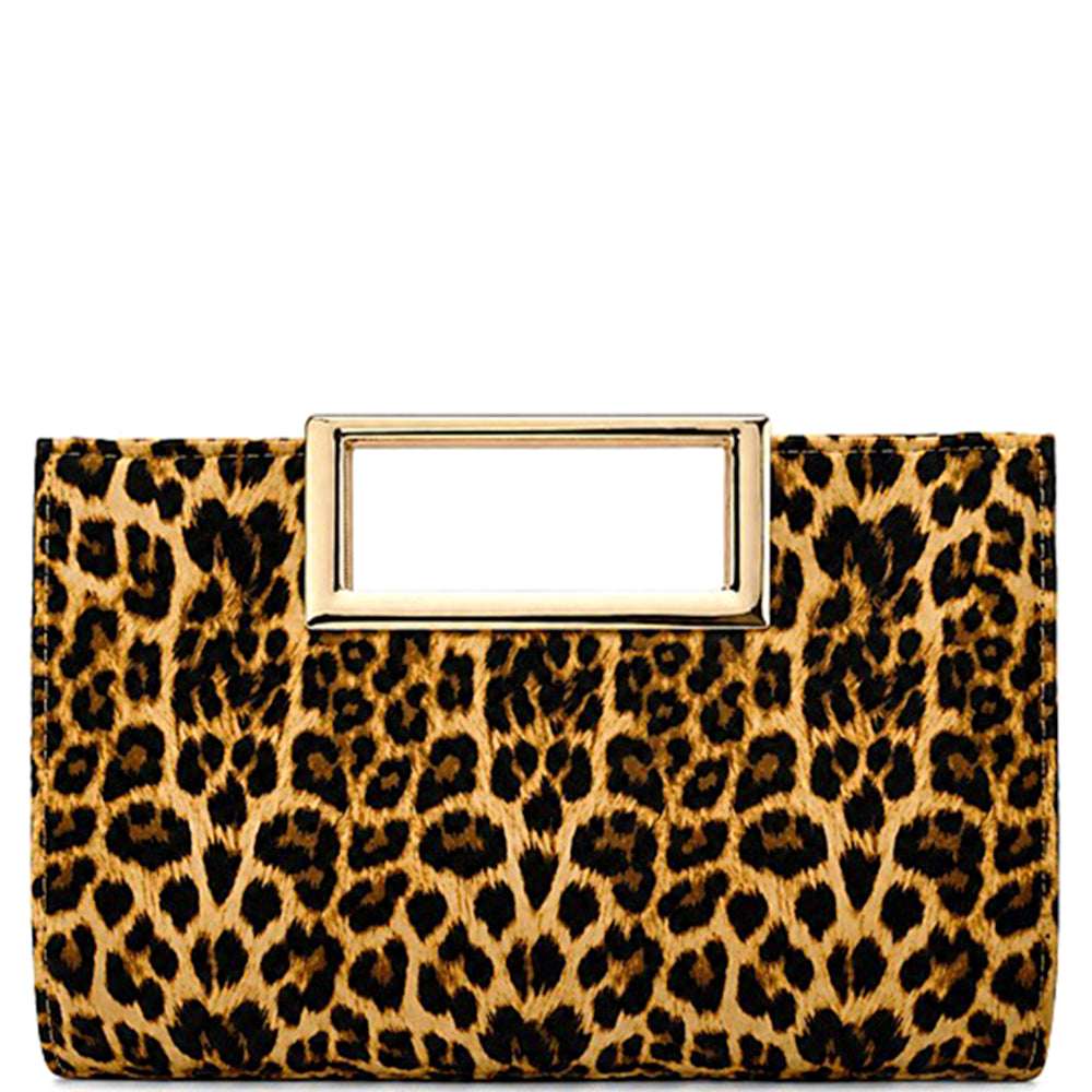 ANIMAL PRINT METAL CUT OUT HANDLE EVENING CLUTCH BAG M H W ACCESSORIES LLC ANIMAL PRINT METAL CUT OUT HANDLE EVENING CLUTCH BAG