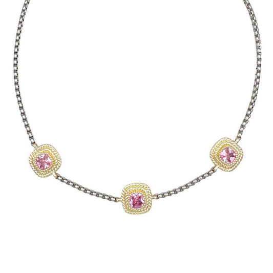 TWO TOWN ROSE CZ BOX NECKLACE