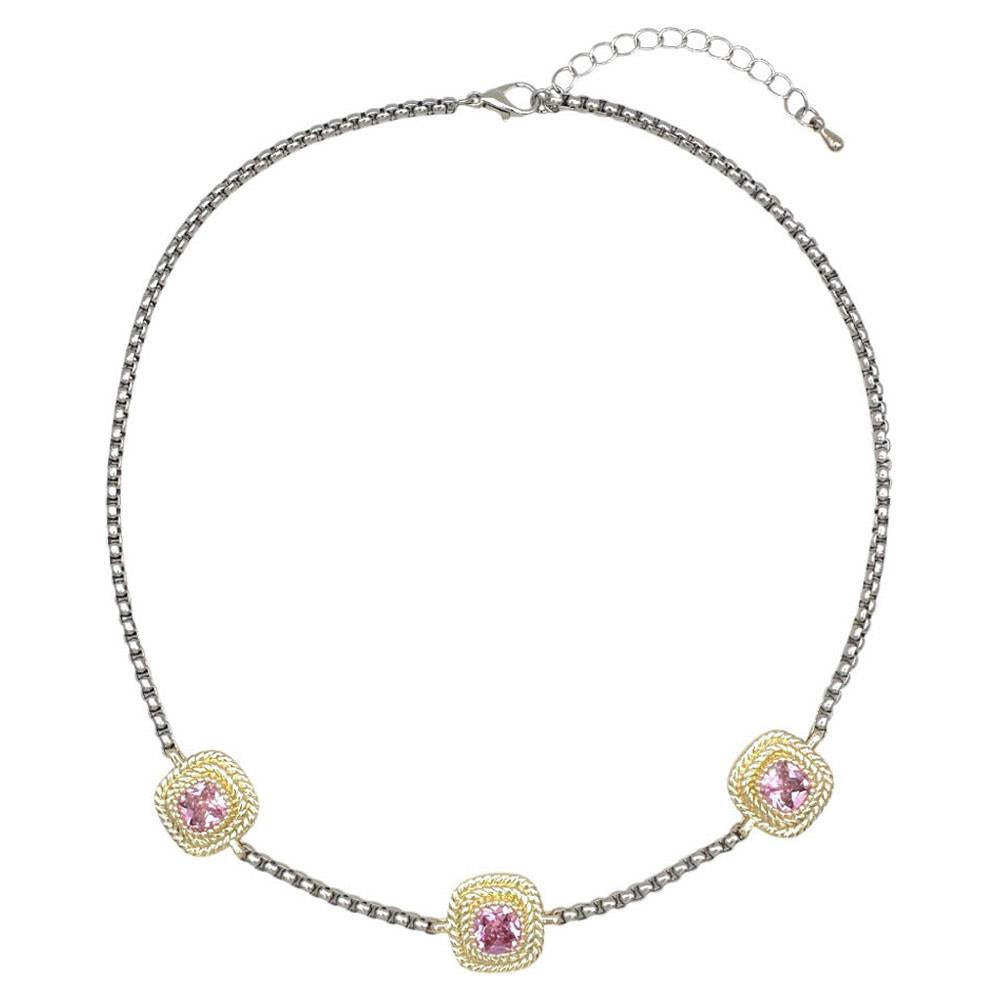 TWO TOWN ROSE CZ BOX NECKLACE