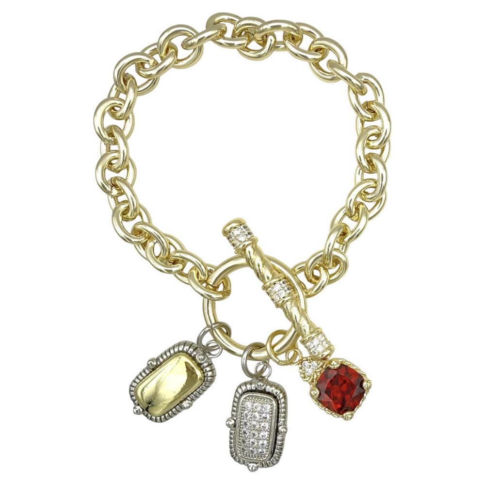 14K Gold Plated CZ Stone Two Tone Bar Charm Pendant Toggle Bracelet M H W ACCESSORIES LLC 14K Gold Plated CZ Stone Two Tone Bar Charm Pendant Toggle Bracelet