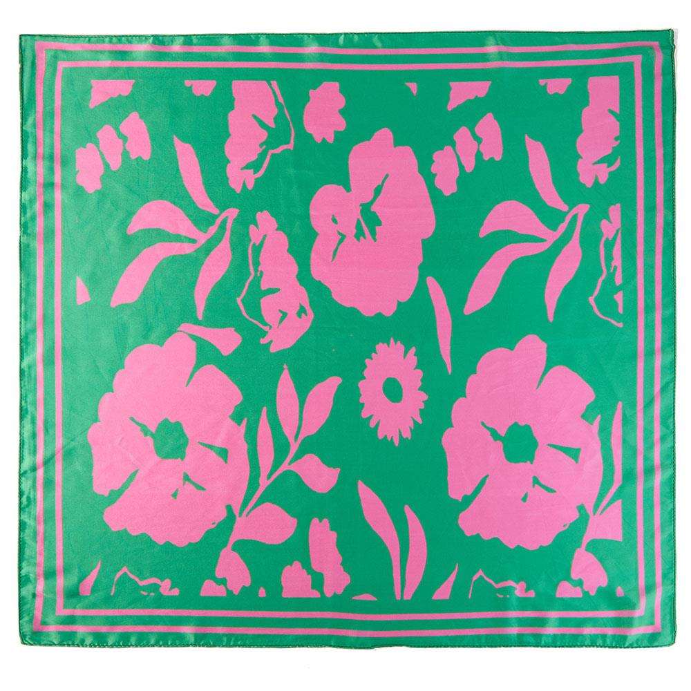 PINK & GREEN FLORAL PRINT BANDANA M H W ACCESSORIES LLC PINK & GREEN FLORAL PRINT BANDANA