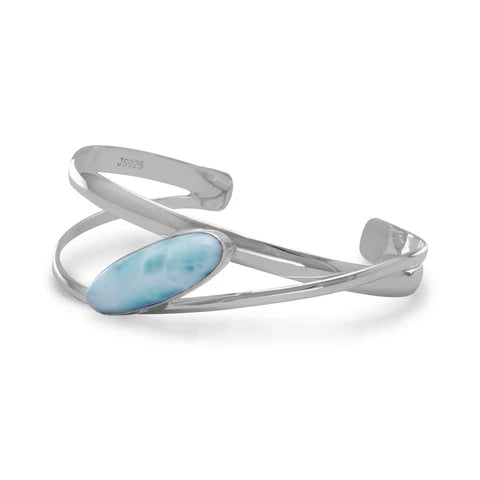 Sterling Silver Large Oblong Larimar Cuff Bracelet - M H W ACCESSORIES LLC