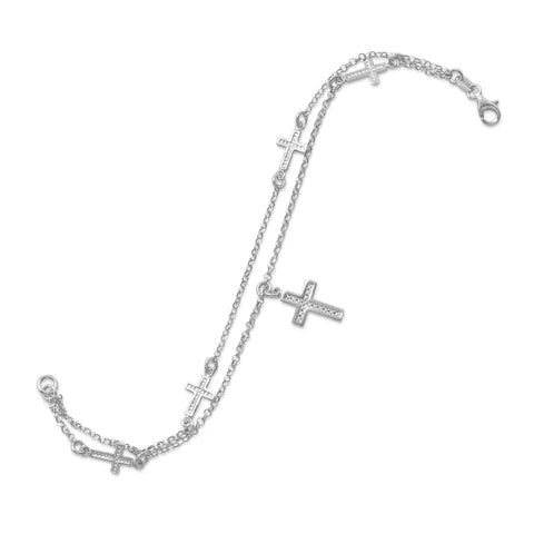 Sterling Silver Cross Bracelet-M H W ACCESSORIES - M H W ACCESSORIES LLC