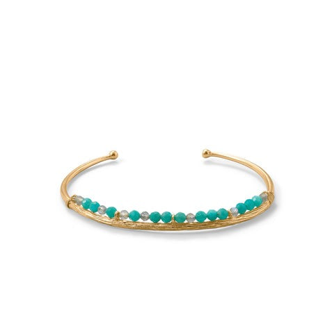 14 Karat Gold Plated Amazonite and Labradorite Cuff for Women - M H W ACCESSORIES LLC