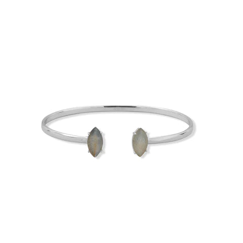 Serling Silver Rhodium Plated Marquise Labradorite Cuff Bracelet - M H W ACCESSORIES LLC