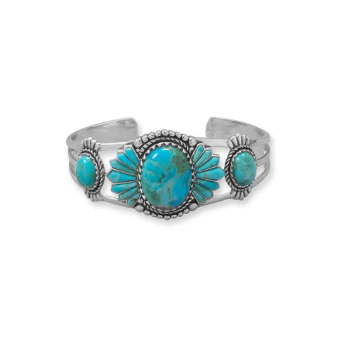 Oxidized Turquoise Southwest Style Silver Cuff Bracelet - M H W ACCESSORIES LLC