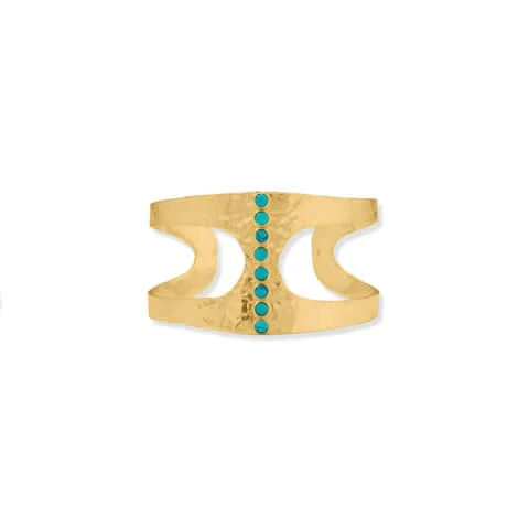 14 Karat Gold Plated Hammered Turquoise Cuff Bracelet for Women - M H W ACCESSORIES LLC