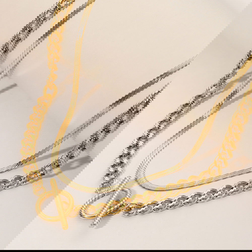 2PCS - Metal Snake Stainless Steel Chain Chunky Toggle Necklaces - M H W ACCESSORIES LLC