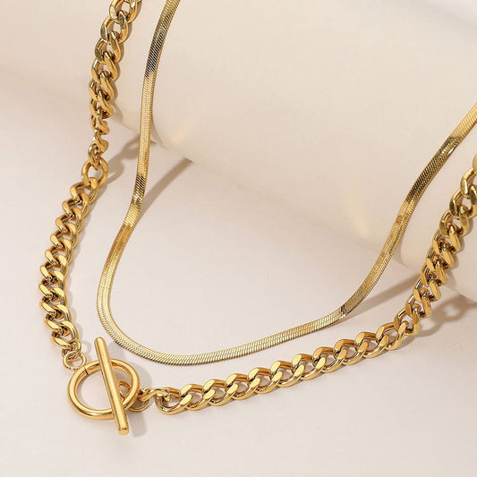 2PCS - Metal Snake Stainless Steel Chain Chunky Toggle Necklaces - M H W ACCESSORIES LLC