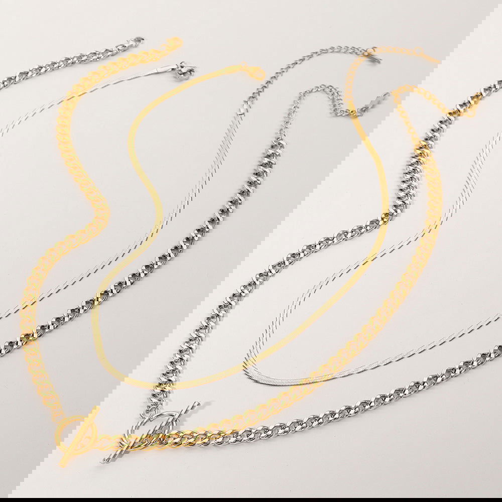 2PCS - Metal Snake Stainless Steel Chain Chunky Toggle Necklaces - M H W ACCESSORIES LLC