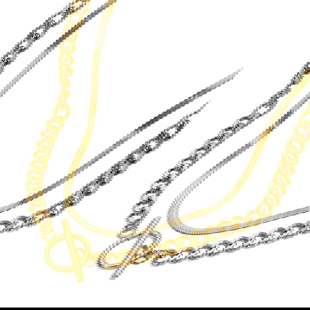 2PCS - Metal Snake Stainless Steel Chain Chunky Toggle Necklaces - M H W ACCESSORIES LLC