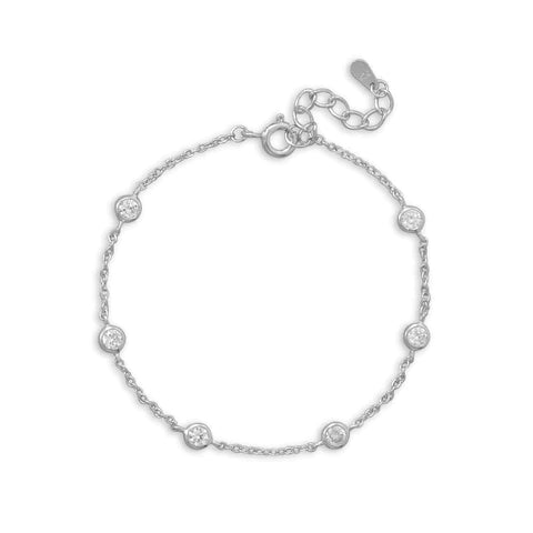 7"+1" Rhodium Plated 6 Bezel Set CZ Bracelet-M H W ACCESSORIES - M H W ACCESSORIES LLC